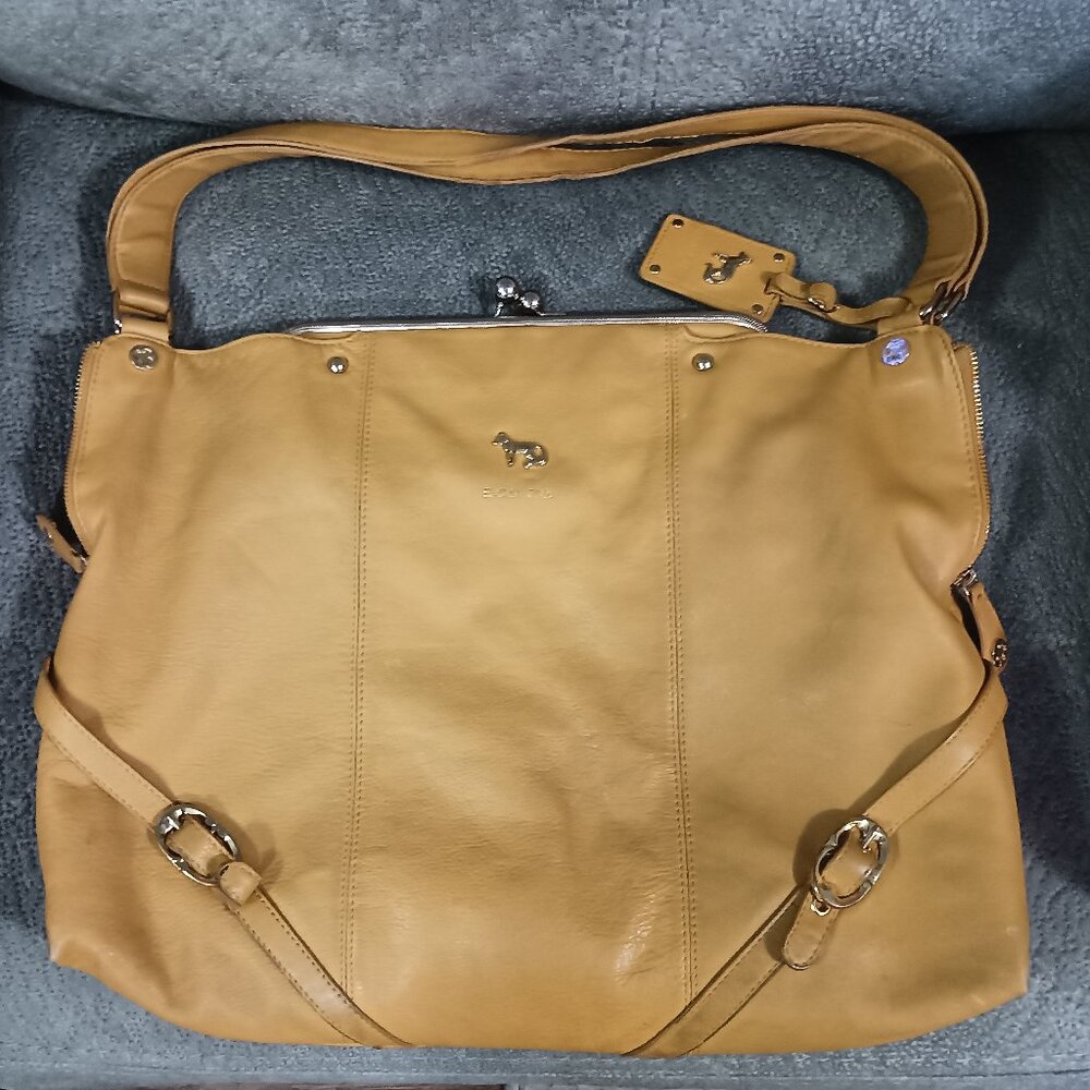 Emma Fox Tan Pebbled Leather Hobo Shoulder Bag Kiss Lock Floral Lining Lrg Purse